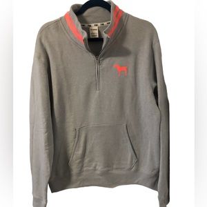 Victoria’s Secret Pink Gray Sweatshirt with Pink Accents & Front Quarter Zipper